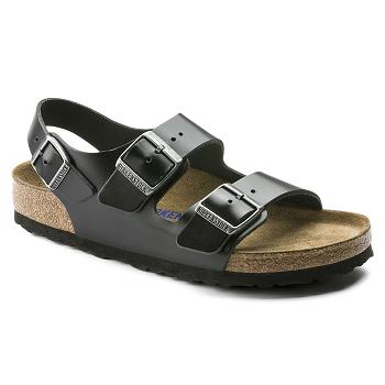 Birkenstock Milano Soft Footbed Amalfi Læder Sandaler Dame Sort | DK 352NWY